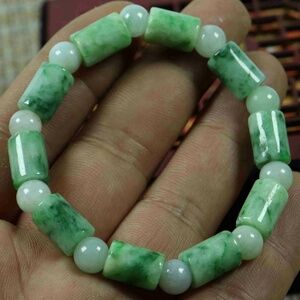 Certified Green 100% Natural A Jade Jadeite 9*9*13mm Barrel Bead Bracelet